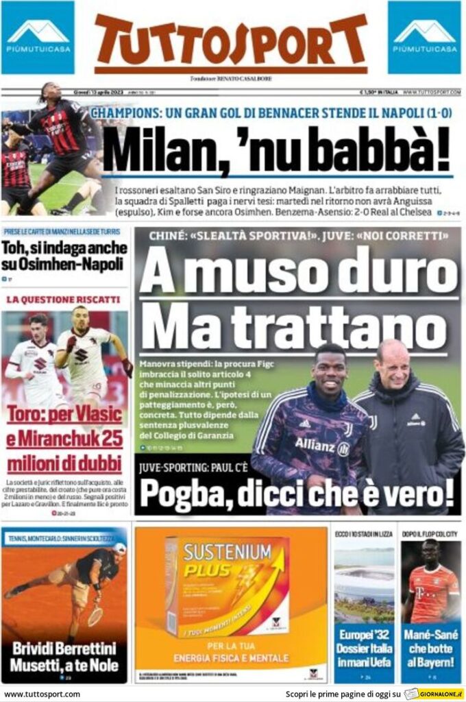 Prima pagina Tuttosport 13/04/2023