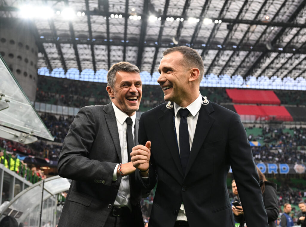 Paolo Maldini e Andriy Shevchenko, ex calciatori del Milan (getty images)