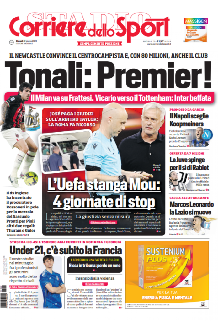 Prima pagina Corriere dello Sport 22-06-2023