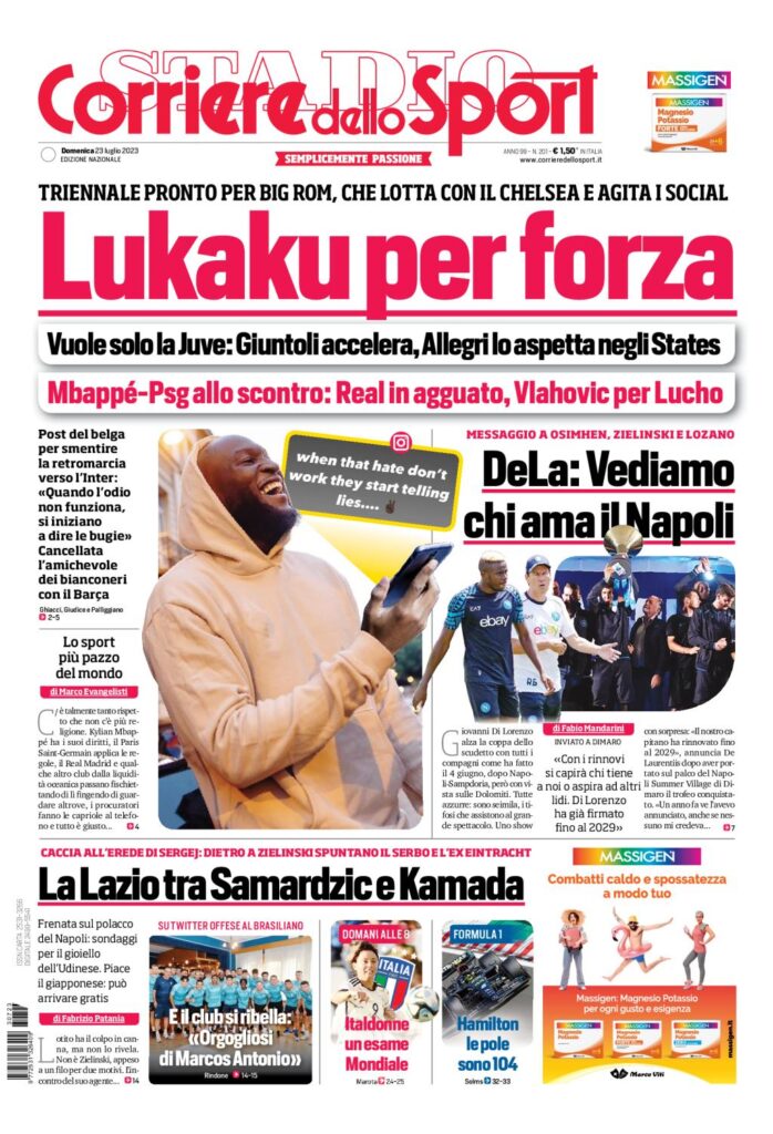 Prima pagina Corriere dello Sport