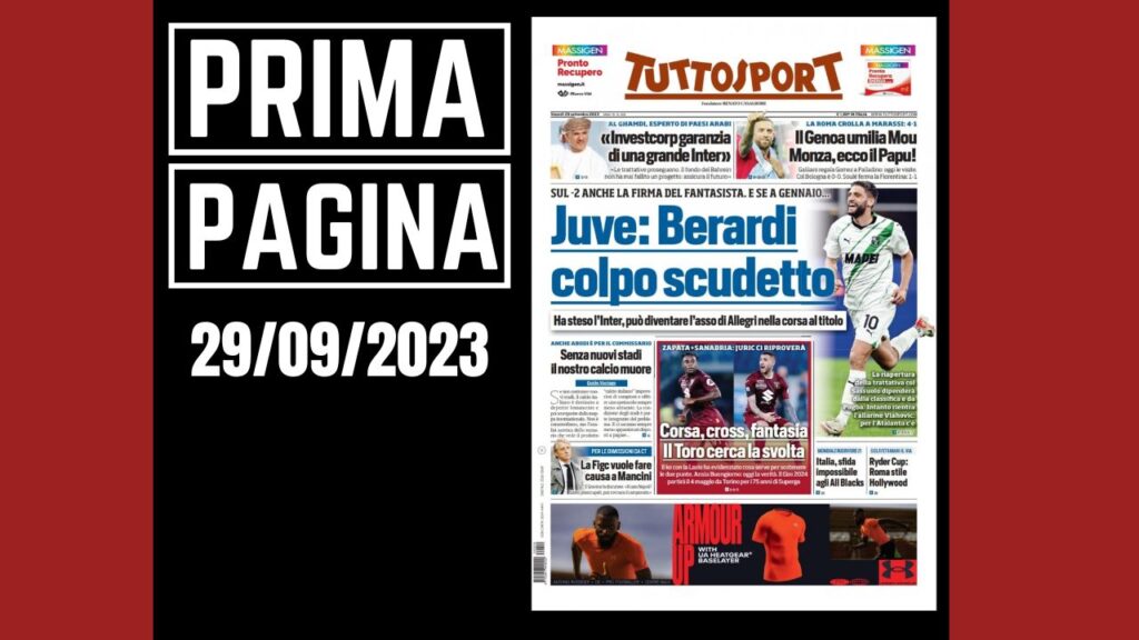 Prima pagina Tuttosport: "Juve: Berardi colpo da scudetto"