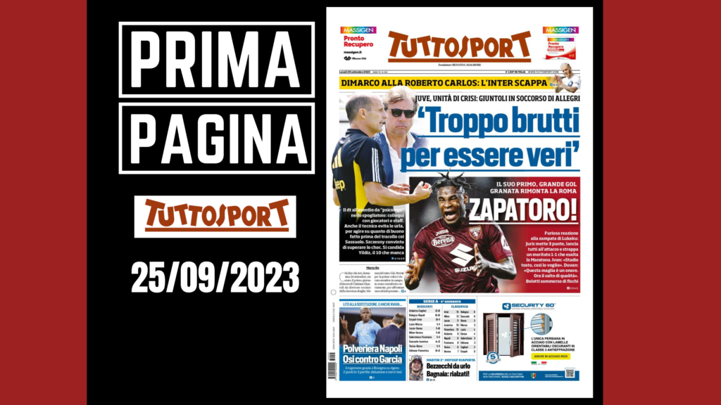 Prima pagina Tuttosport lunedì 25 settembre