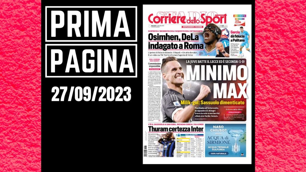 Prima pagina Corriere dello Sport 27092023 PianetaMilan.it