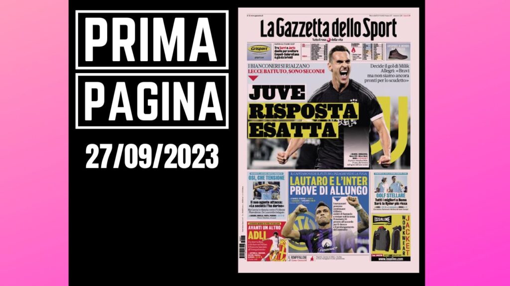 Prima pagina Gazzetta dello Sport 27092023 PianetaMilan.it