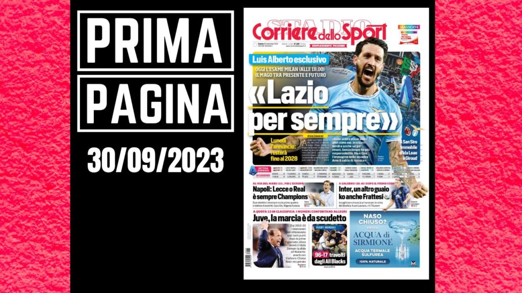 Prima pagina Corriere dello Sport sabato 30 settembre