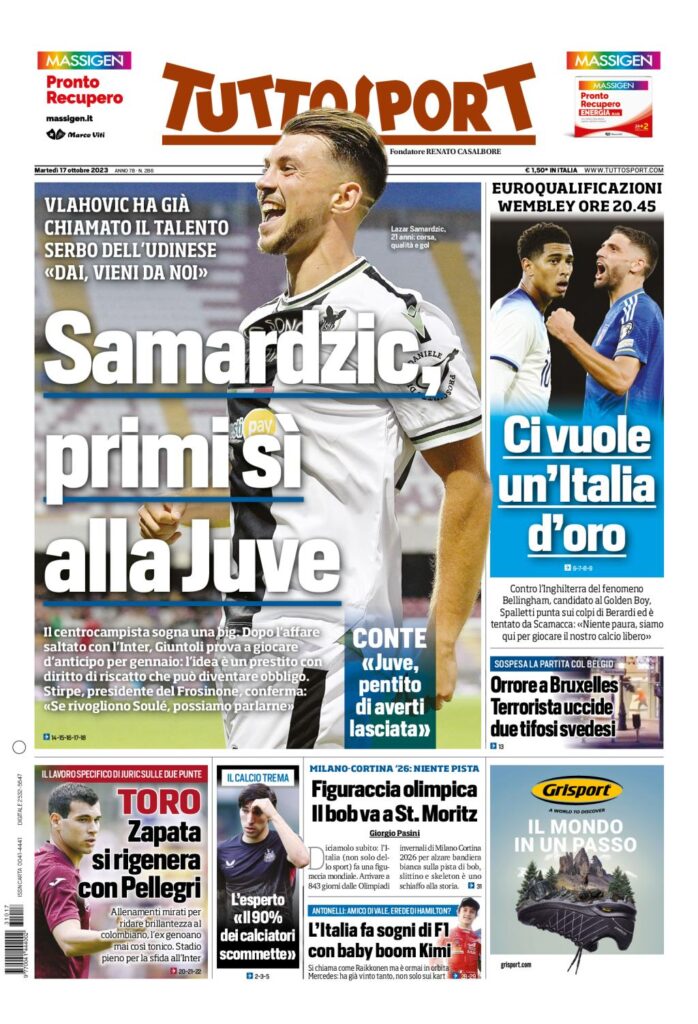 Tuttosport Prima Pagina martedì 17 ottobre