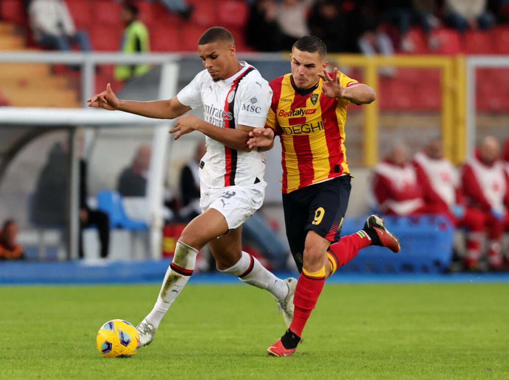 Nikola Krstovic e Malick Thiaw in Lecce-Milan (getty images)