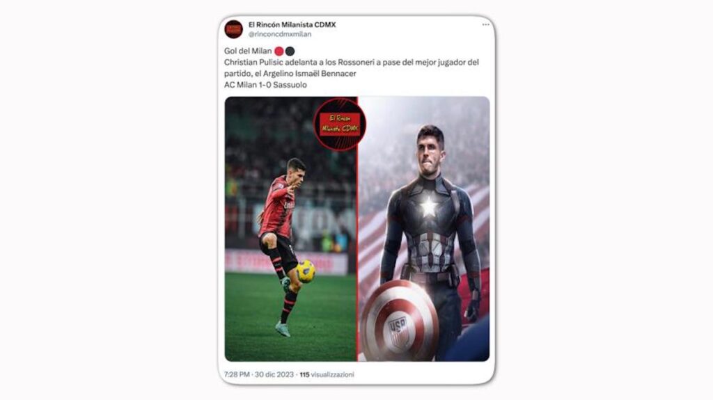 Milan Sassuolo Pulisic social