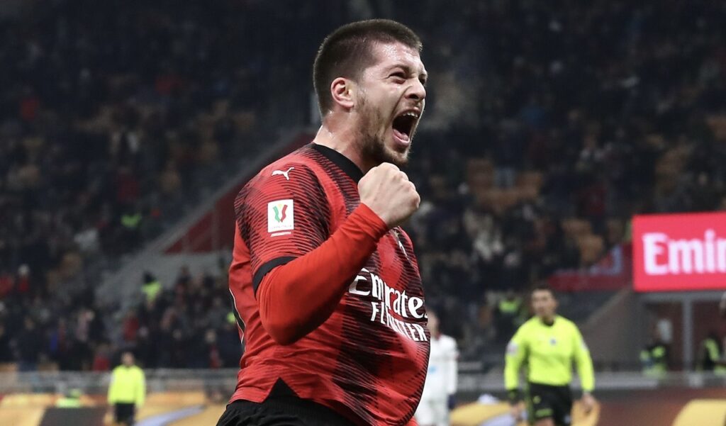 esultanza gol Luka Jovic AC Milan Milan-Cagliari 4-1 Coppa Italia 2023-2024
