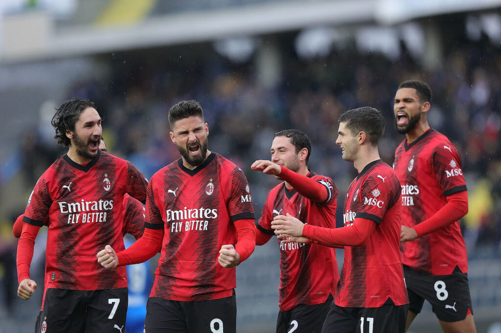 esultanza gol Olivier Giroud AC Milan Empoli-Milan 0-3 Serie A 2023-2024