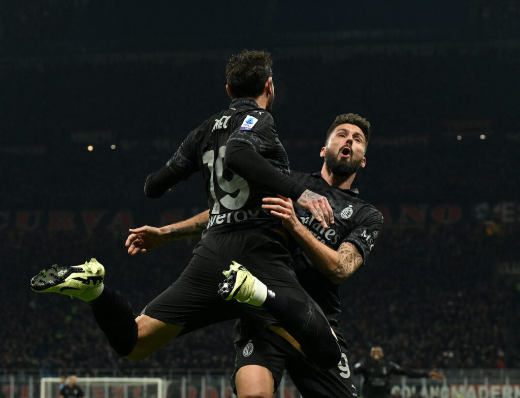 esultanza Theo Hernández Giroud AC Milan Milan-Napoli 1-0 Serie A 2023-2024