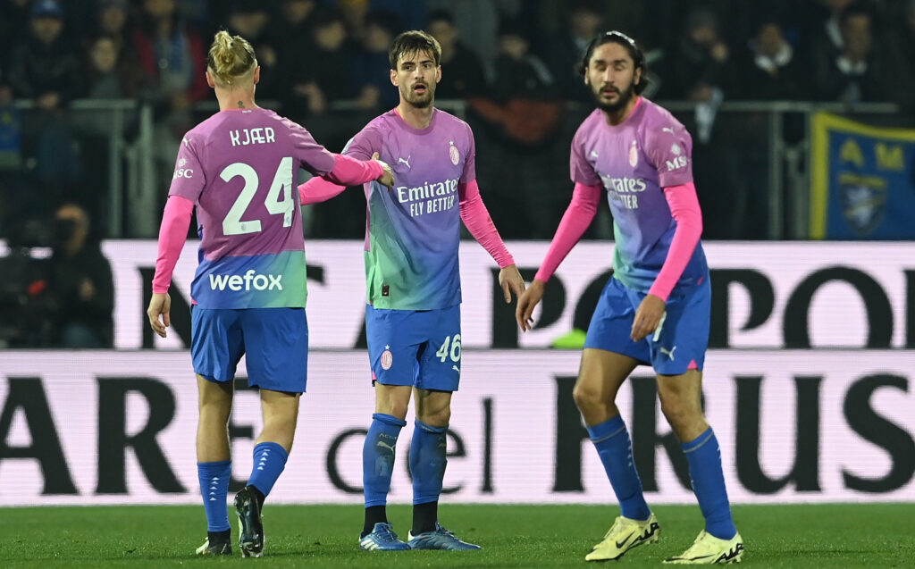 Gabbia Kjaer difesa de Milan Frosinone-Milan 2-3 Serie A 2023-2024