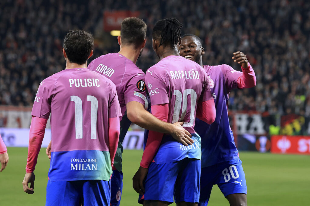 esultanza gol Rafael Leao AC Milan Slavia Praga-Milan 1-3 Europa League 2023-2024