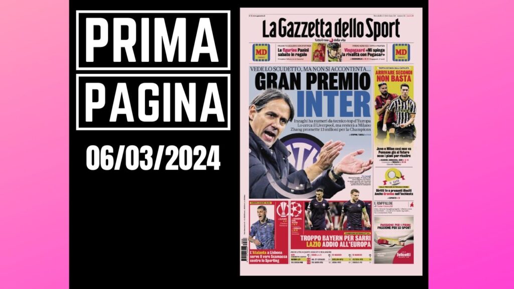 Prima Pagina Gazzetta dello Sport mercoledì 6 marzo