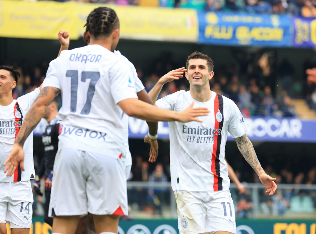 esultanza gol Christian Pulisic AC Milan Verona-Milan 1-3 Serie A 2023-2024
