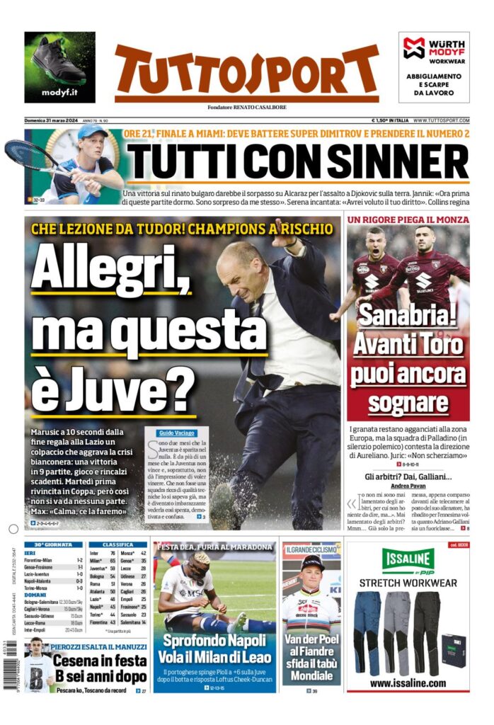 Prima pagina Tuttosport 31 marzo