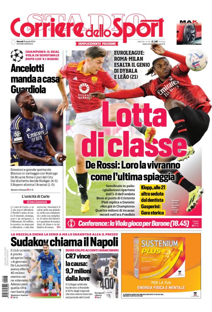 Prima pagina Corriere dello Sport 18 aprile