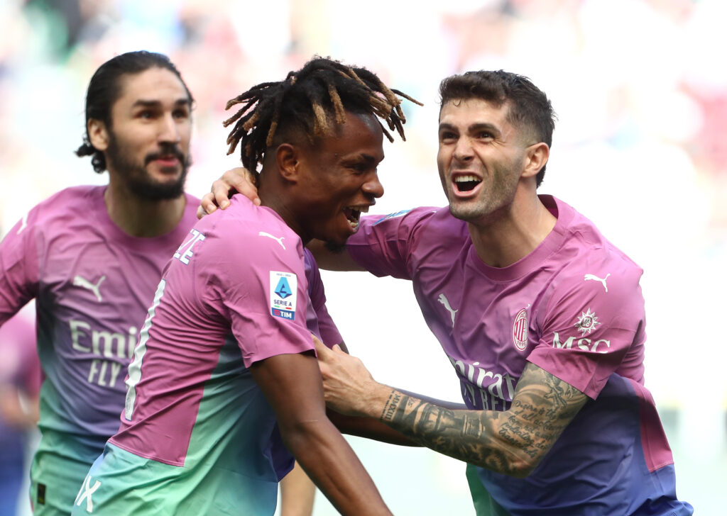 esultanza gol Christian Pulisic Samuel Chukwueze AC Milan Milan-Lecce 3-0 Serie A 2023-2024