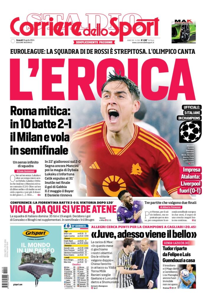 Prima Pagina Corriere dello Sport 19 aprile