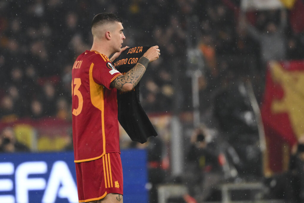 esultanza gol Gianluca Mancini AS Roma Roma-Milan 2-1 Europa League 2023-2024