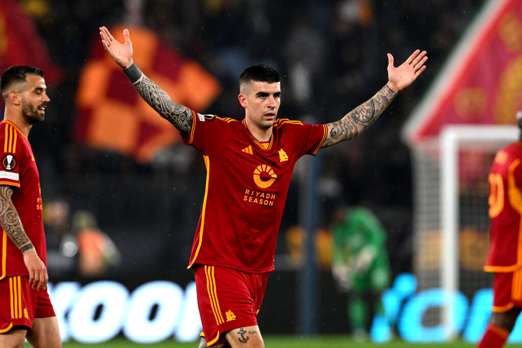 esultanza gol Gianluca Mancini AS Roma Roma-Milan 2-1 Europa League 2023-2024