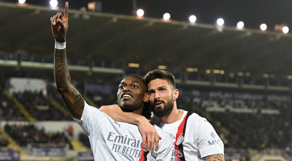 esultanza gol Rafael Leao AC Milan Fiorentina-Milan 1-2 Serie A 2023-2024
