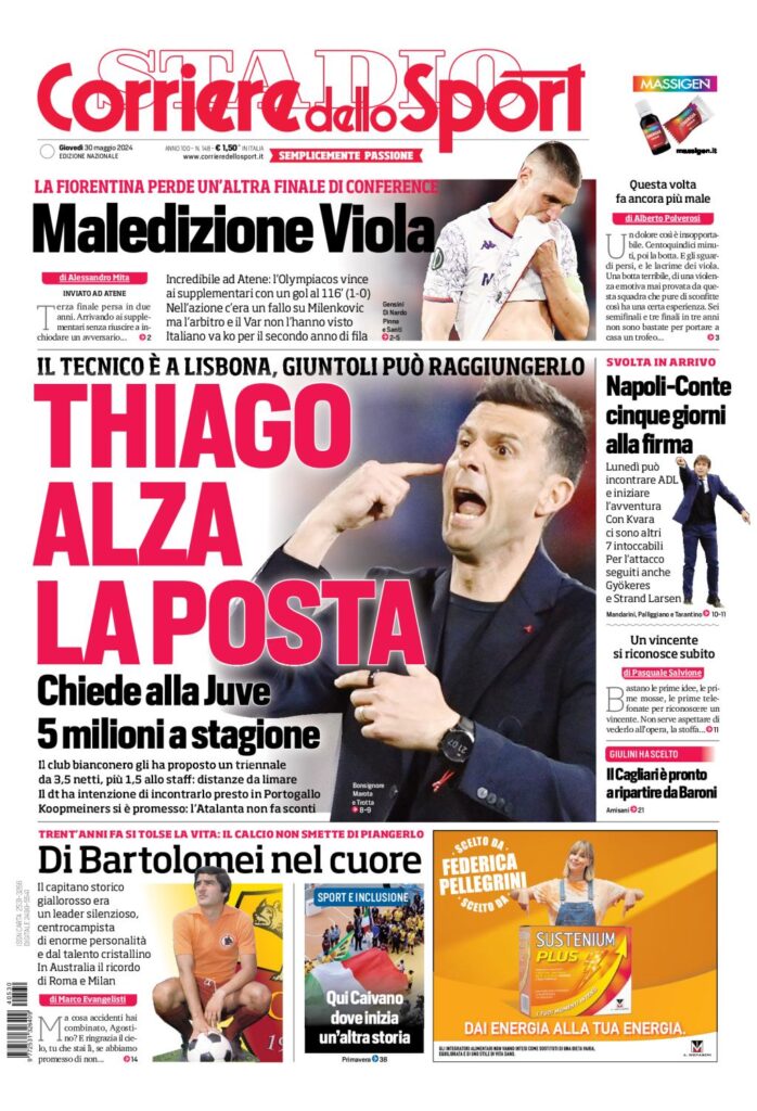 Prima Pagina Corriere dello Sport 30 maggio
