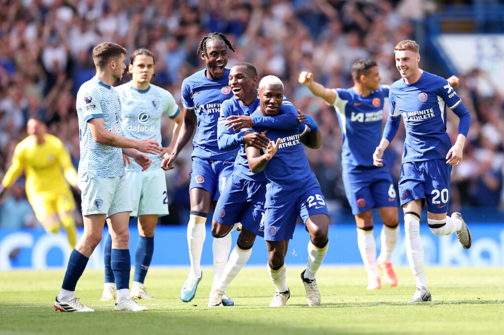 esultanza gol Moises Caicedo Chelsea-Bournemouth 2-1 Premier League 2023-2024