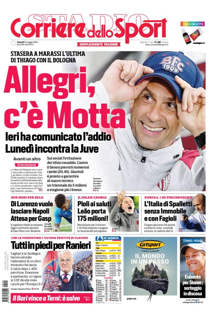 Prima Pagina Corriere dello Sport 24 maggio