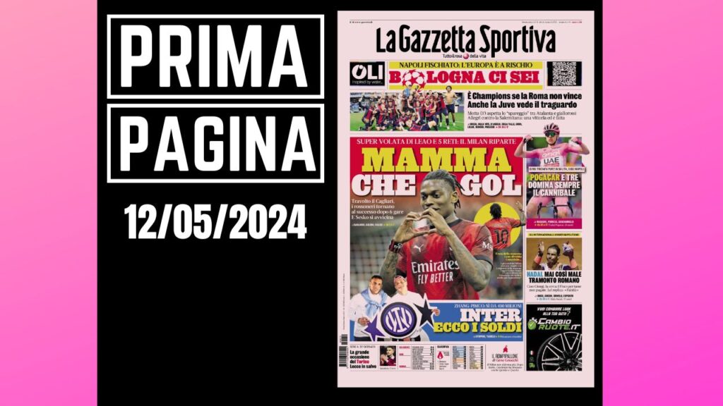 Prima Pagina Gazzetta dello Sport domenica 12 maggio