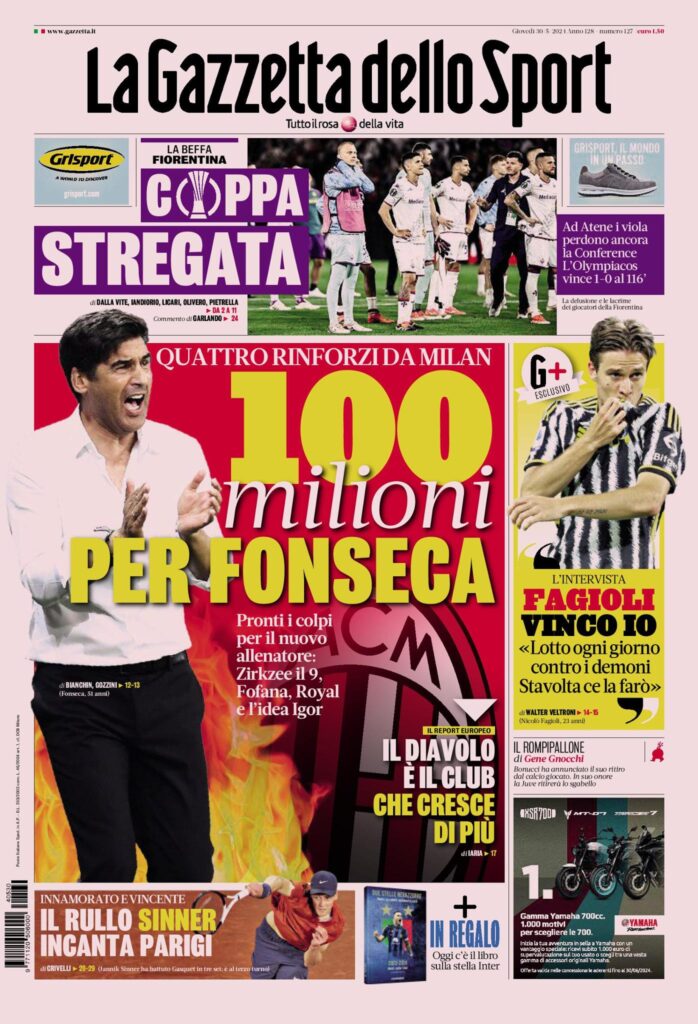 Prima Pagina Gazzetta dello Sport 30 maggio