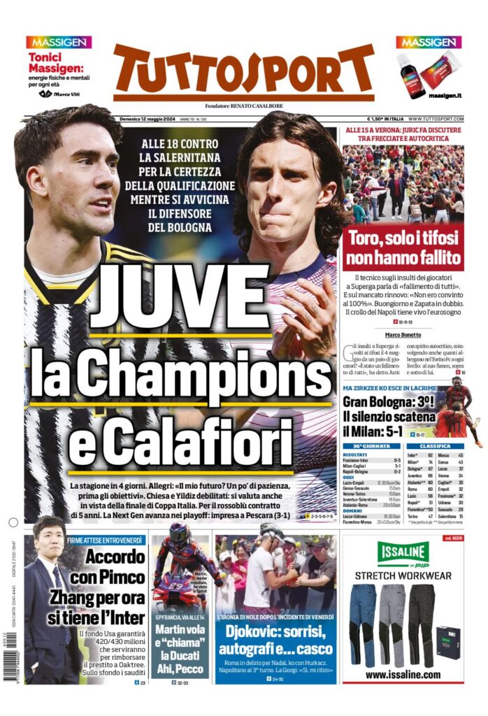 Prima Pagina Tuttosport domenica 12 maggio
