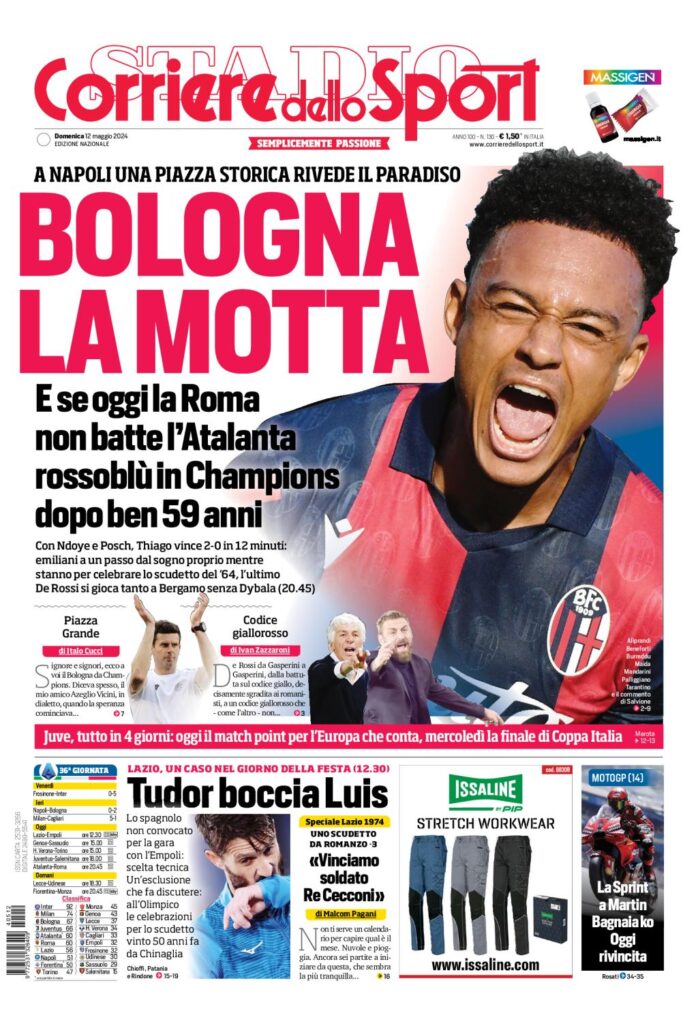 Prima Pagina Corriere dello Sport domenica 12 maggio