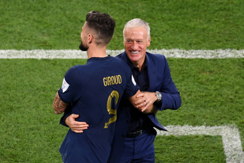 Olivier Giroud e Didier Deschamps, ex attaccante Milan e CT Francia (getty images)