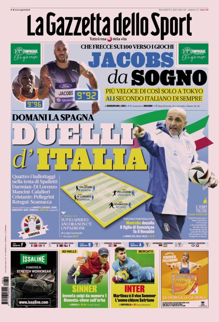 Prima Pagina Gazzetta dello Sport 19 giugno