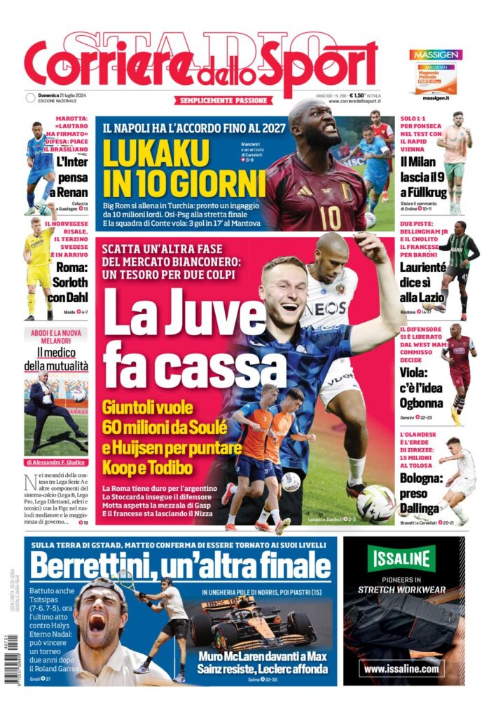 Prima Pagina Corriere dello Sport 21 luglio