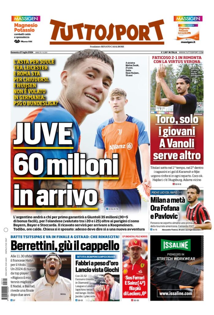 Prima Pagina Tuttosport 21 luglio