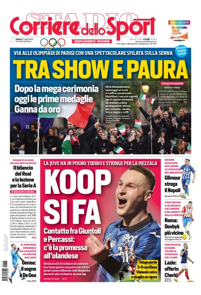 Prima Pagina Corriere dello Sport 27 luglio