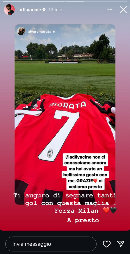 Yacine Adli and Alvaro Morata Instagram screenshot - AC Milan Player