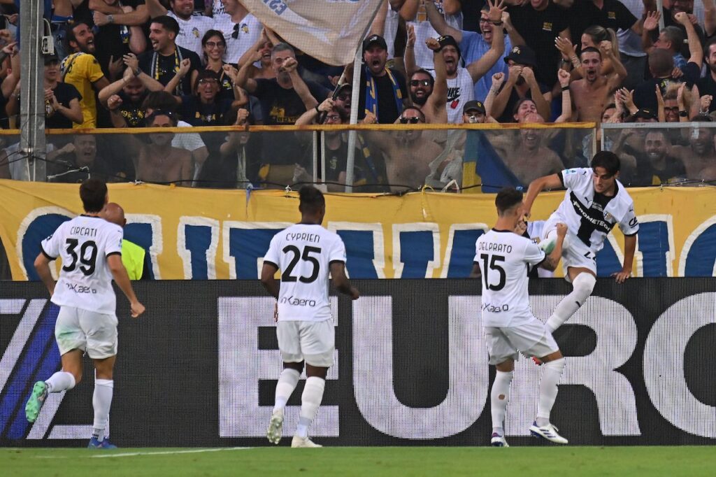 esultanza gol Matteo Cancellieri Parma-Milan 2-1 Serie A 2024-2025