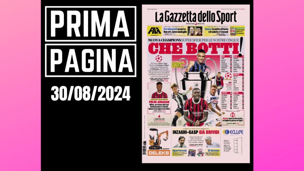 Prima Pagina Gazzetta 30 agosto