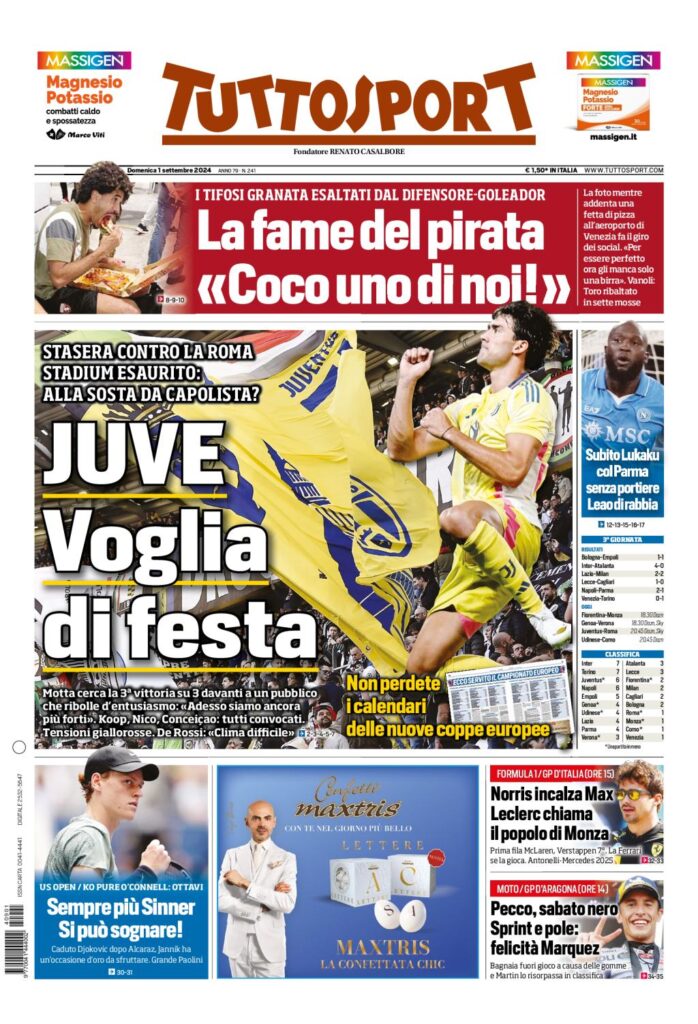 Prima Pagina Tuttosport 1° settembre