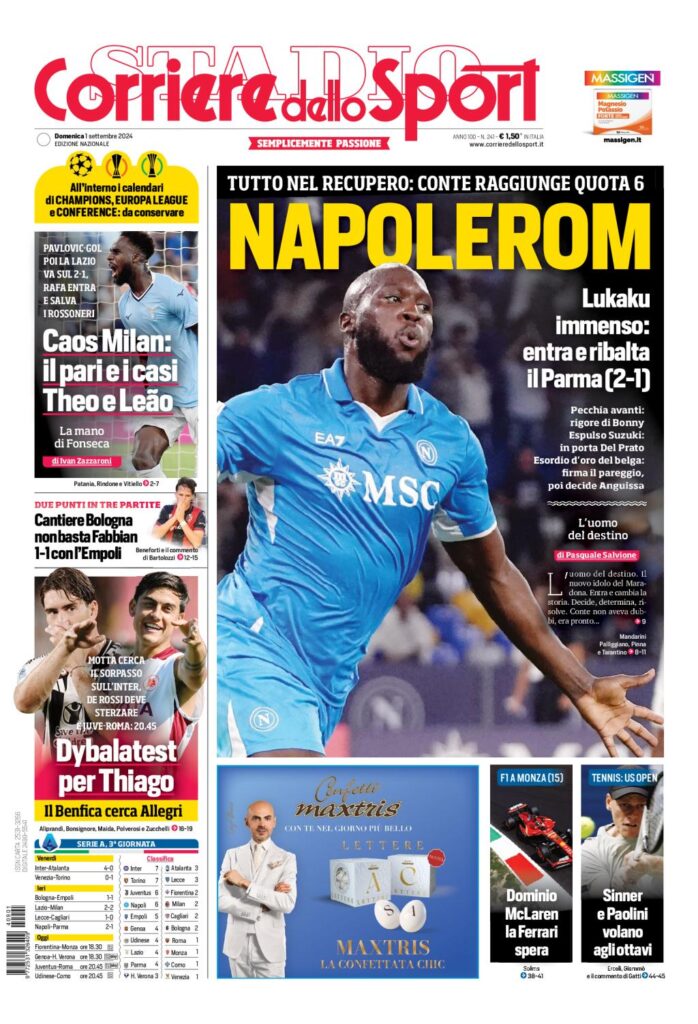 Prima Pagina Corriere dello Sport 1° settembre