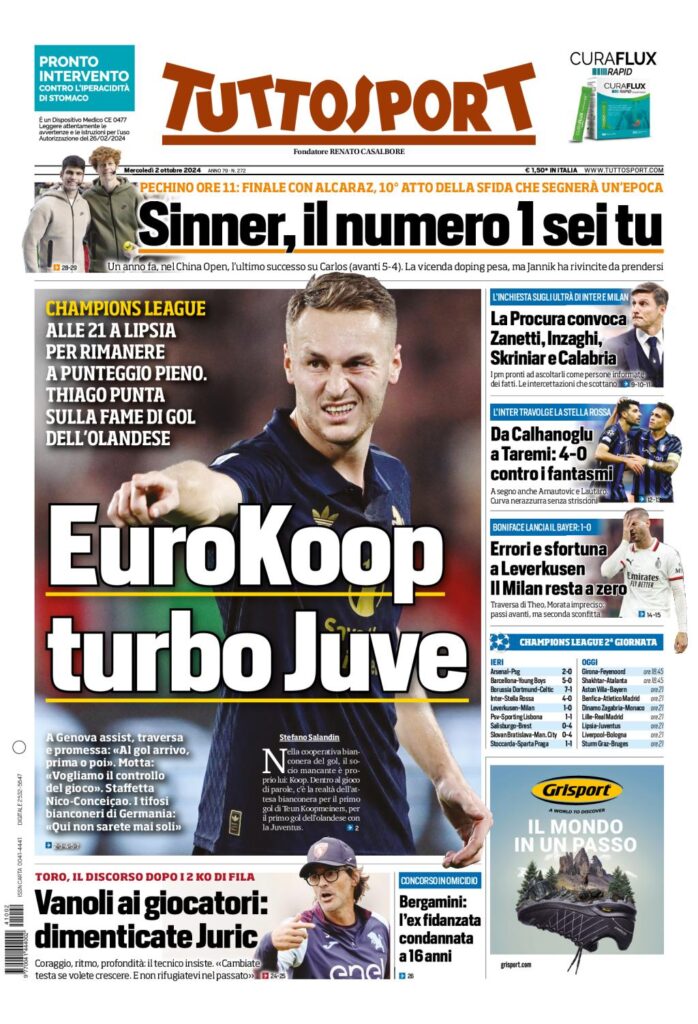 Prima Pagina Tuttosport 2 ottobre
