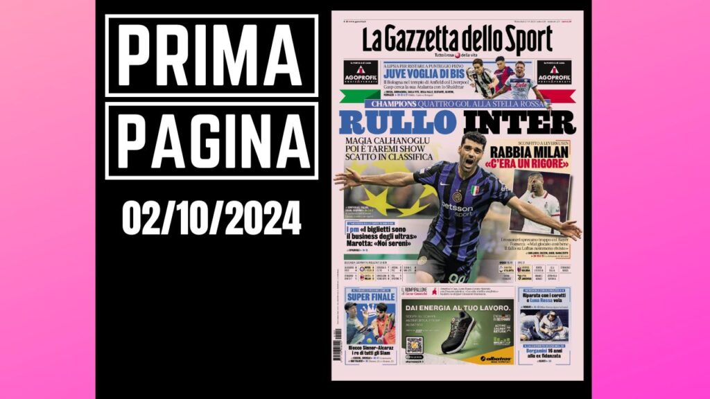 Prima Pagina Gazzetta dello Sport 2 ottobre