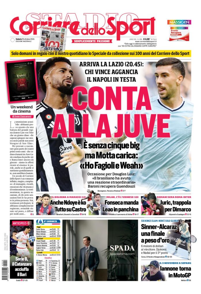 Prima Pagina Corriere dello Sport 19 ottobre