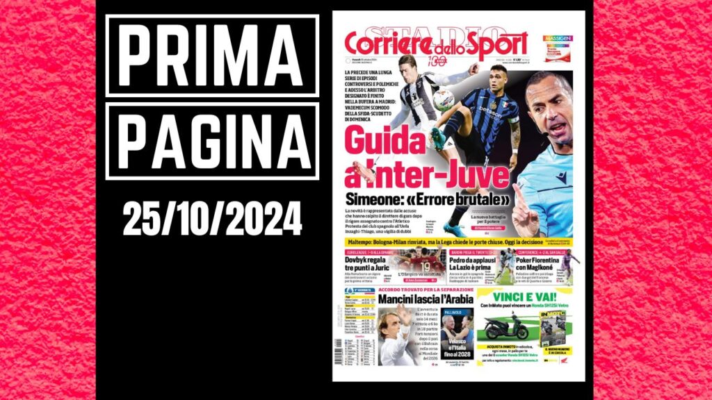 Prima Pagina Corriere dello Sport 25 ottobre