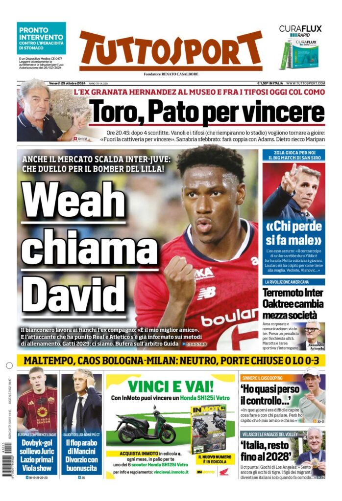Prima Pagina Tuttosport 25 ottobre