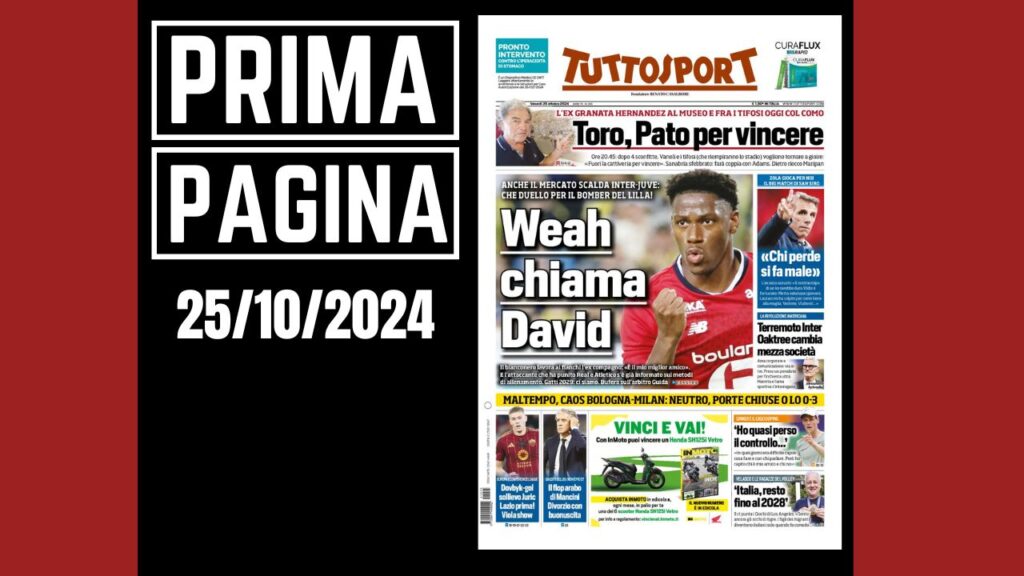 Prima Pagina Tuttosport 25 ottobre