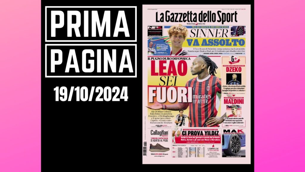 Prima Pagina Gazzetta dello Sport 19 ottobre